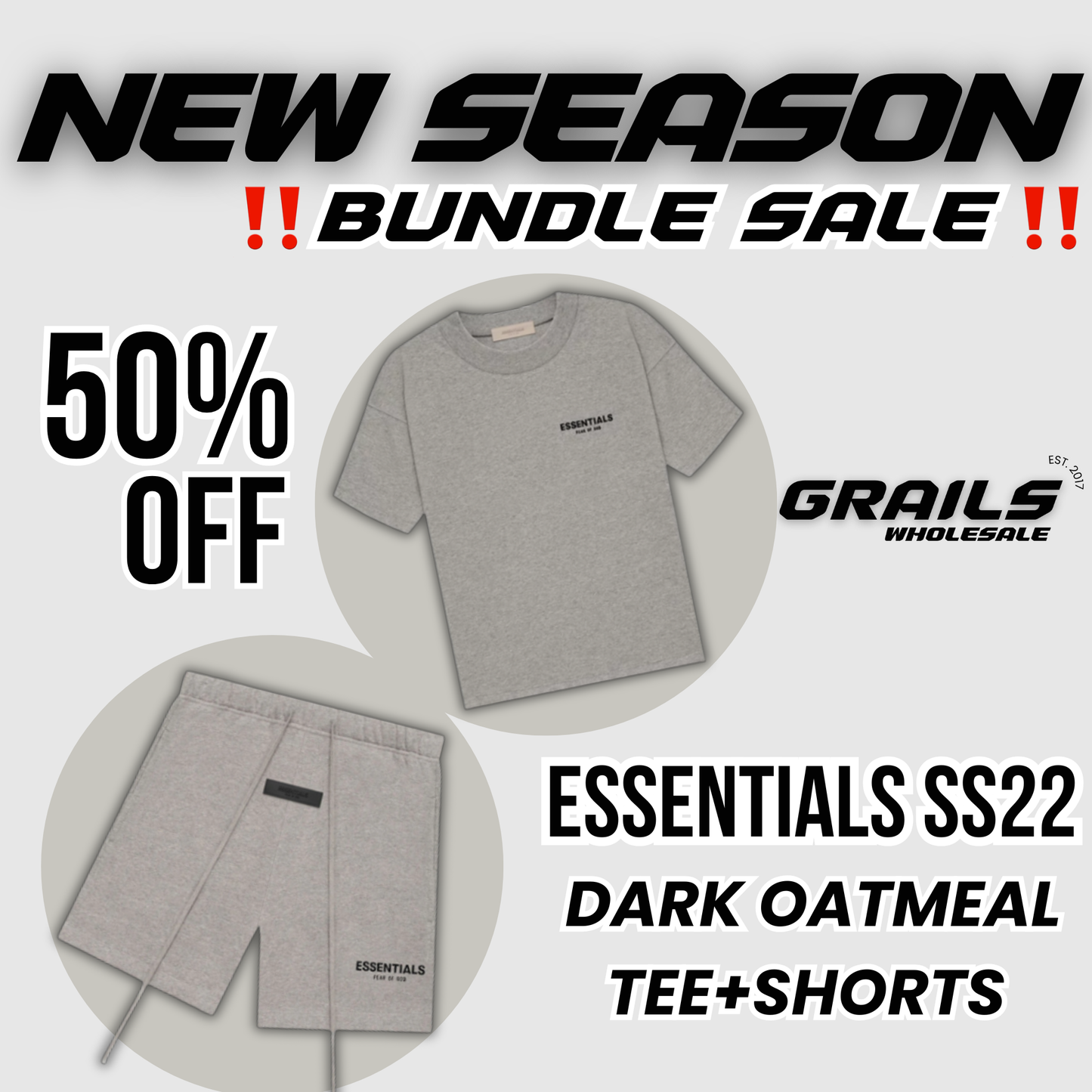 ESSENTIALS FOG DARK OATMEAL SS22 TEE+SHORTS BUNDLE