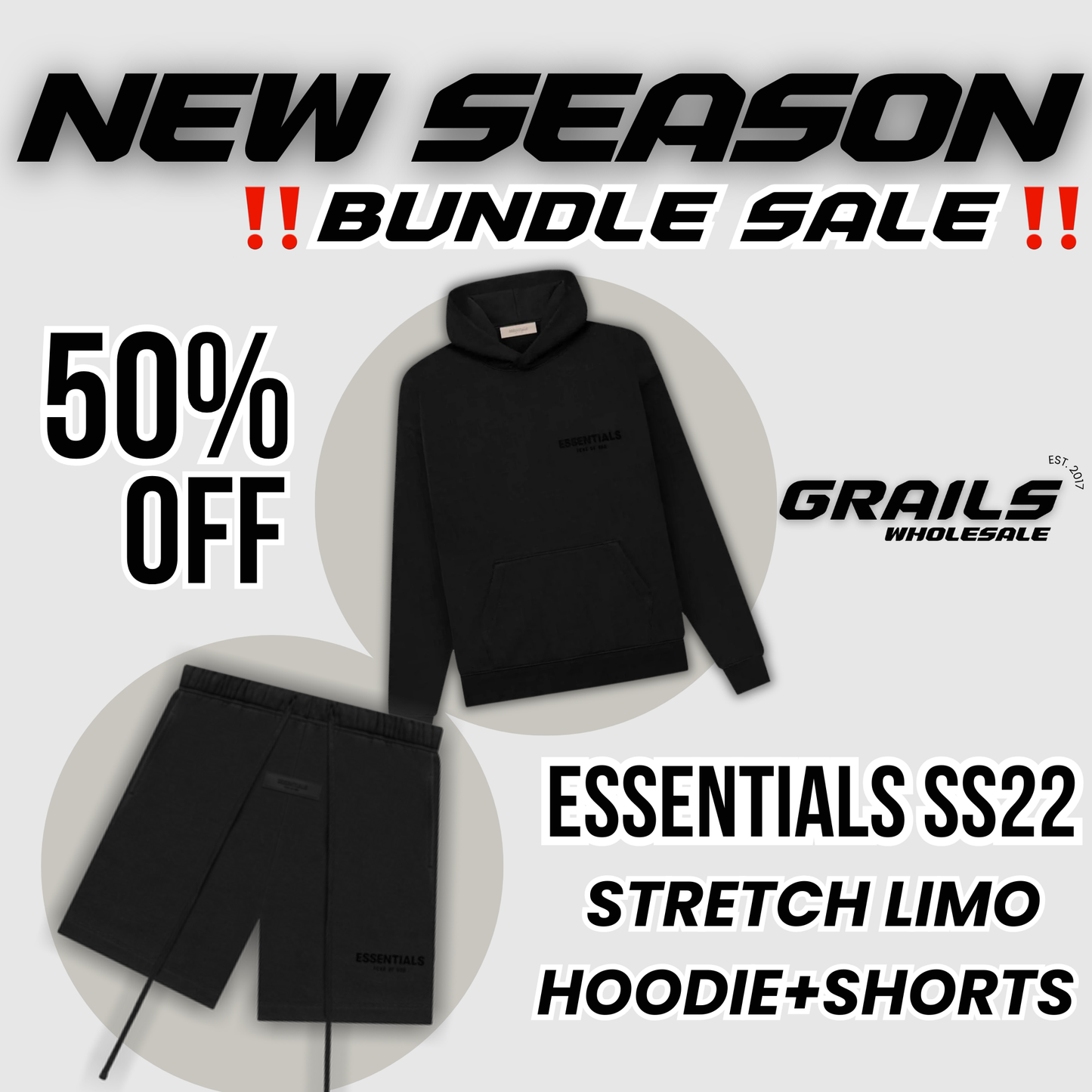 ESSENTIALS FOG STRETCH LIMO SS22 SHORTS+HOODIE BUNDLE