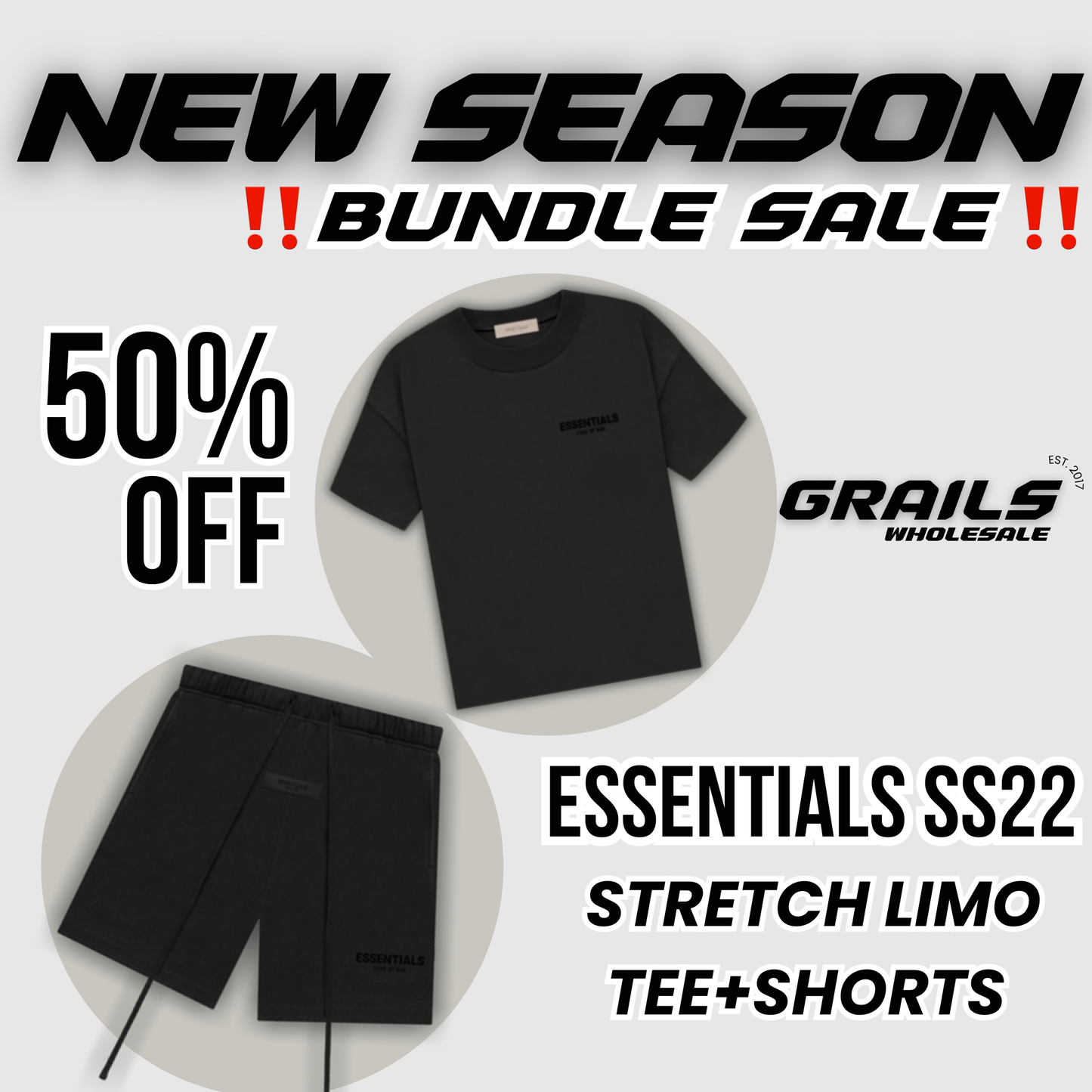 ESSENTIALS FOG STRETCH LIMO SS22 TEE+SHORTS BUNDLE